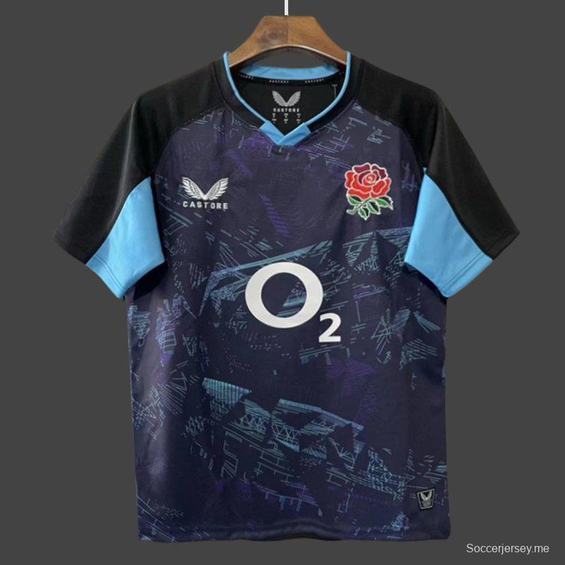 2026 قميص إنجلترا للرجبي الإنجليزي باللون الكحلي مع قميص أزرق بنقشة رقمية بنمط سيتي سكيب