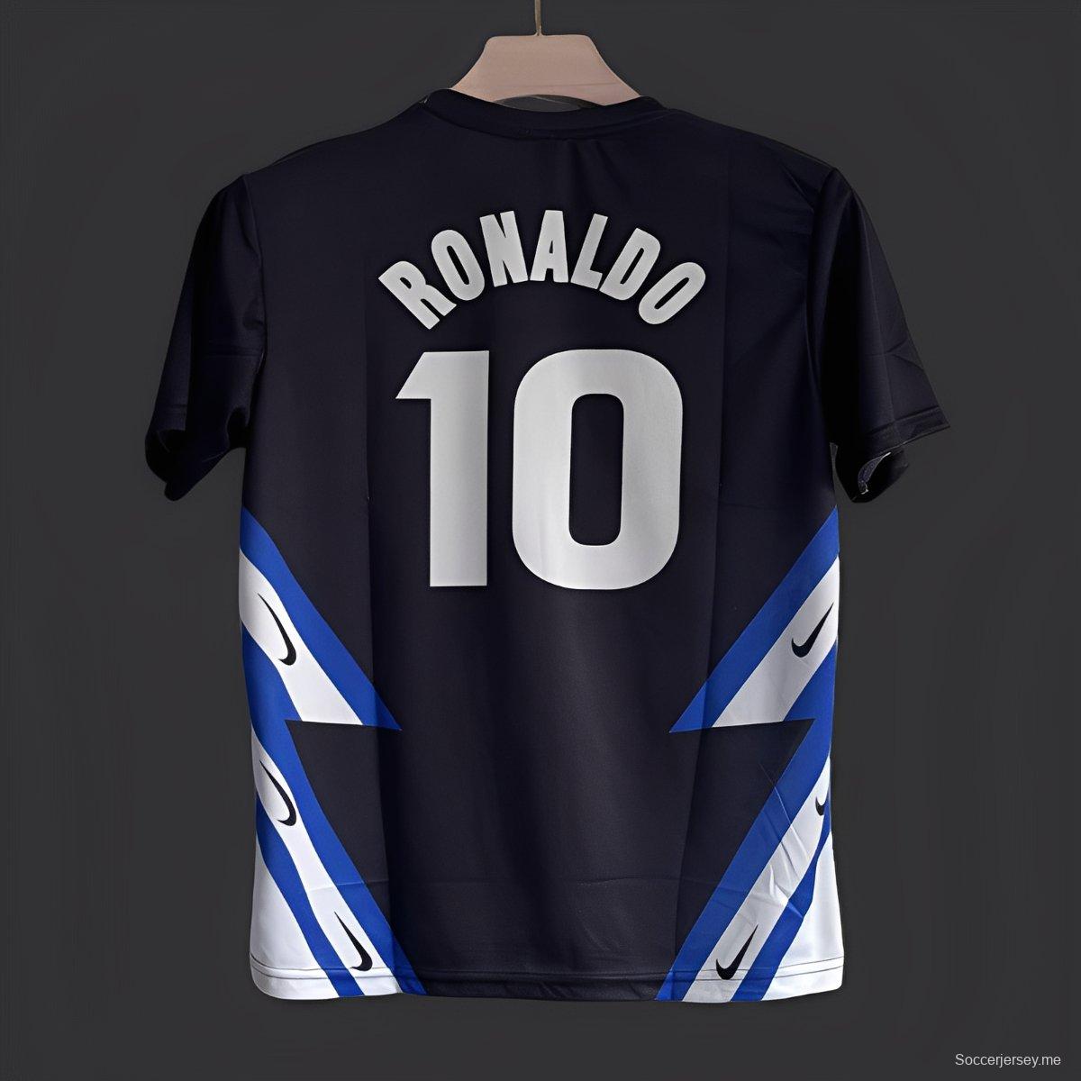 5/26 قميص إنتر ميلان الإيطالي أسود بخطوط زرقاء وبيضاء مخططة قطرياً