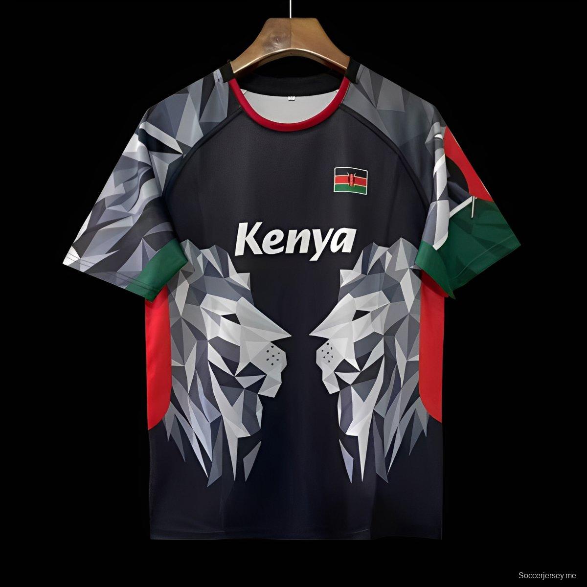 2026 كينيا 2026 قميص أسد أسود هندسي أسود