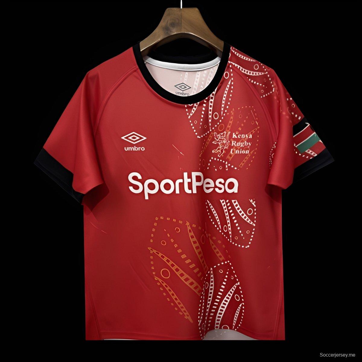 2026 قميص قميص كينيا أحمر بنقوش قبلية بيضاء منقوشة بنقاط بيضاء