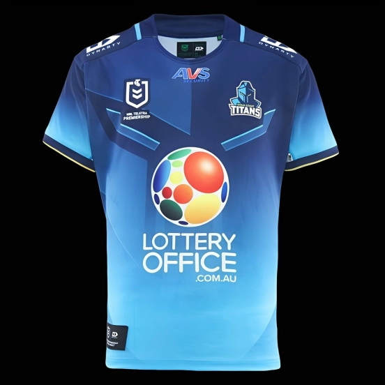 2026 قميص جولد كوست تيتانز جولد كوست تيتانز بلون أزرق داكن إلى أزرق سماوي متدرج مع قميص المنزل بنقوش هندسية