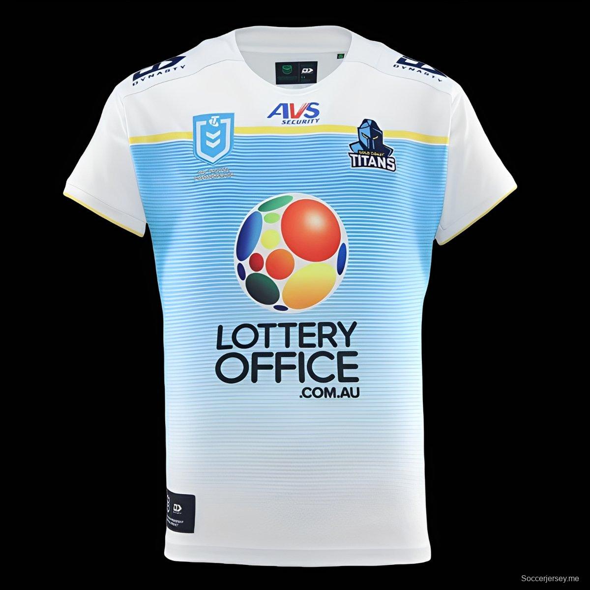 قميص فريق جولد كوست تيتانز 2026 أبيض مع قميص خارجي متدرج اللون أزرق سماوي