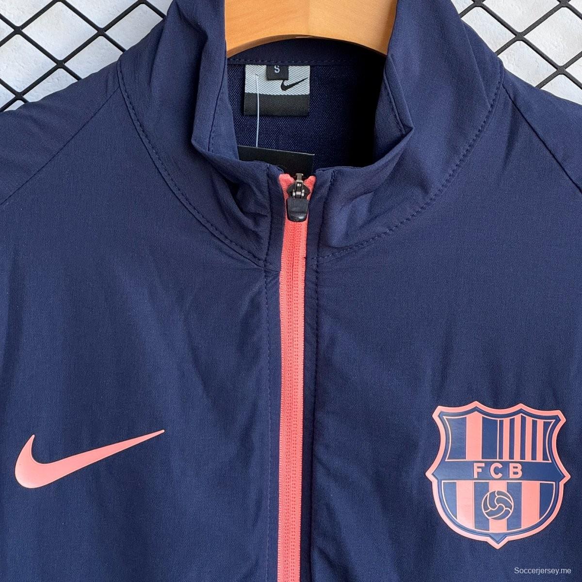 25/26 برشلونة أزرق كحلي/وردي سترة واقية بسحاب كامل + بنطال طويل