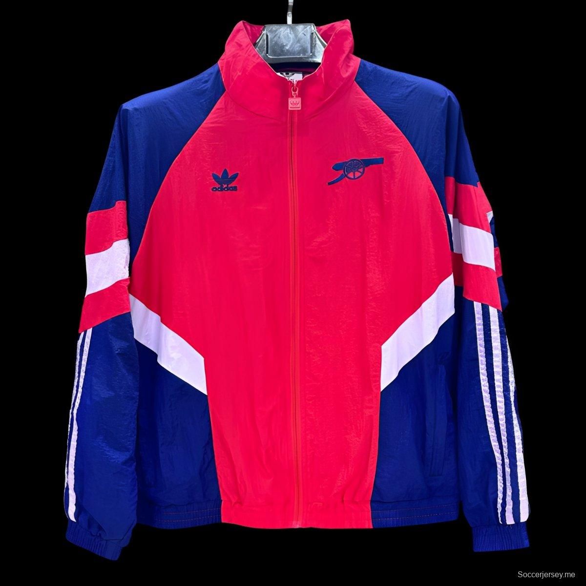 25/26 سترة واقية من الرياح بألوان أحمر/أزرق من أرسنال بسحاب كامل