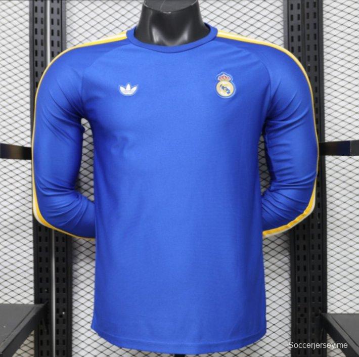 قميص لاعب طويل الأكمام بلون ريال مدريد الأزرق، إصدار 2026، من Adidas Originals، إصدار خاص رجعي